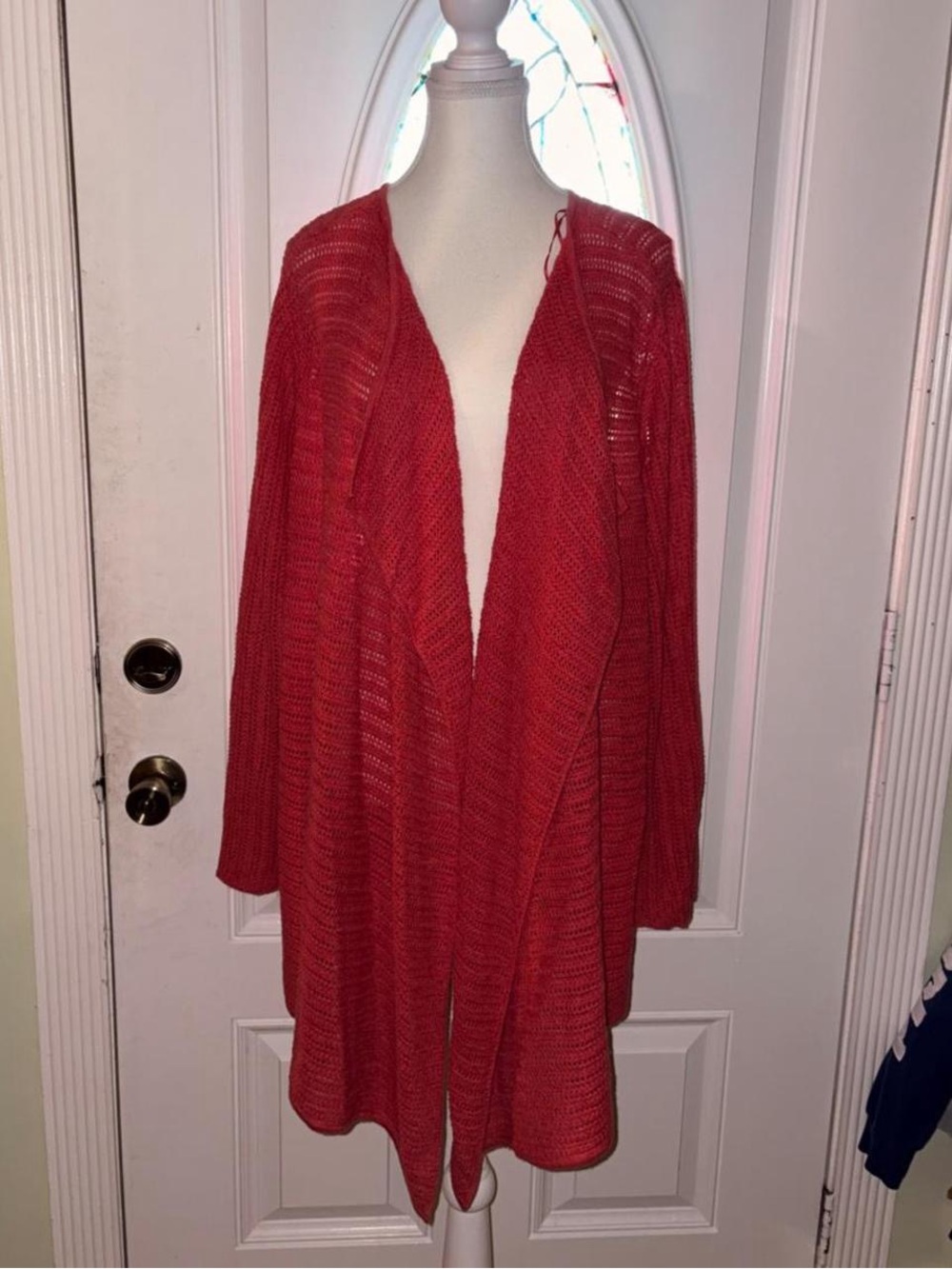 Jones New York Open-Front Red Knit Cardigan